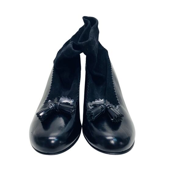 Vintage Early Y2K Robert Clergerie Paris Black Leather Sock-Boot Heels, Size 7.5 - Picture 1 of 8